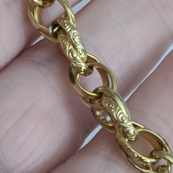 Vintage Long Florentine Etched Rolo Chain Necklace Estate Spring Ring Chunky 60" - Picture 6 of 8